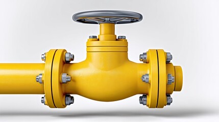 Yellow industrial valve with a round wheel, showcasing detailed metallic fittings and a robust design, symbolizing control and functionality in fluid management systems