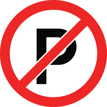 Red circle with diagonal line and black letter P no parking sign prohibition traffic sign