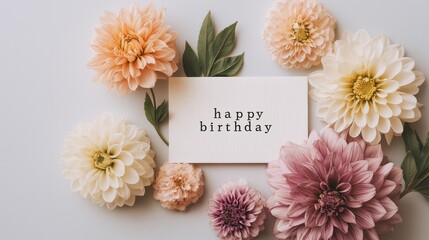 A white card with the words Happy Birthday written on it is surrounded by a vari