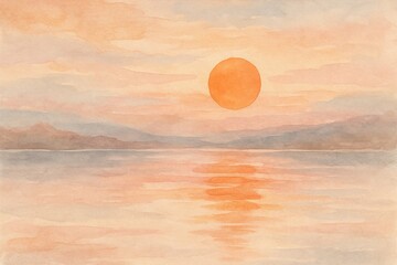 Serene watercolor sunset landscape.