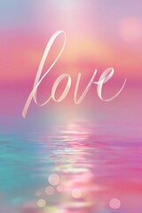 A pink and blue background with the word LOVE written in cursive letters