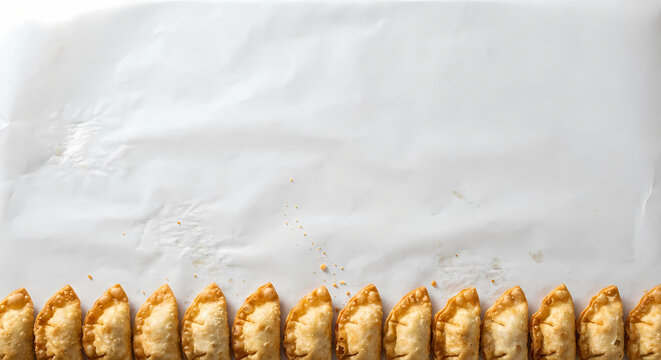 Row of crab rangoon on parchment 