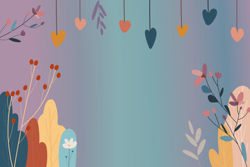 Vector invitation with plants and hearts