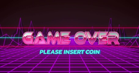 Animation of game over text over mountains - Powered by Adobe