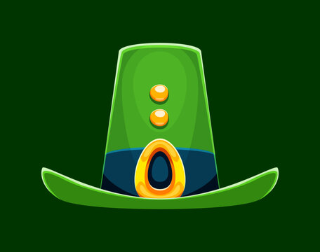 Saint Patricks day holiday leprechaun green hat with golden buckle. Spring celebration tophat, Saint Patrick holiday isolated cartoon vector green top hat. Ireland party costume accessory or element