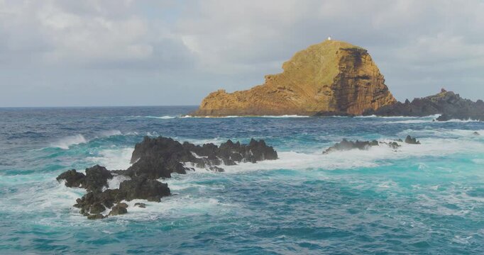 4K video; Surf at the rocky northwest coast of the island of Madeira, Portugal