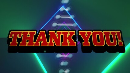 Animation of thank you text in pink letters over digital interface pattern - Powered by Adobe