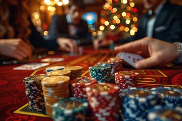 selective focus on people gambling with cards at casino table