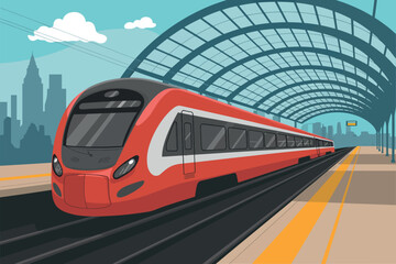 Passenger Train Arrival Vector Illustration &ndash; Urban Metro Transportation Scene