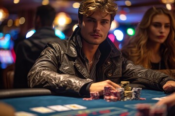 selective focus on close-up of hands dealing and holding playing cards