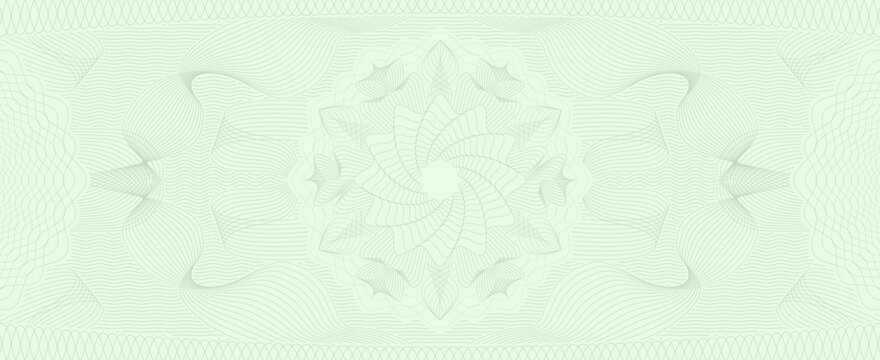 Money and cheque green guilloche pattern watermark, voucher texture background. Classic layered curves and intricate geometrical anti counterfeit background used in bonds, cheques and financial papers