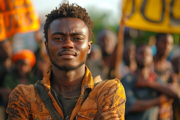 selective focus on peaceful demonstration with diverse participants in Africa