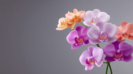 Delicate Blooming Orchids in Soft Pastel Shades on Subtle Gray Background for Decorative Purposes and Floral Arrangements