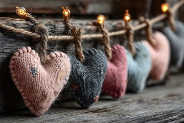 Cozy Rustic Heart Garland with Warm Lighting for Valentine's Day Decorations