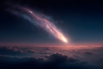 Celestial Comet Over Cloudscape at Dusk Astronomical Wonders for Poster Design