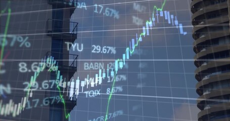 Animation of financial and stock market data processing against construction site - Powered by Adobe