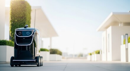 Autonomous delivery robot navigating a modern urban office campus
