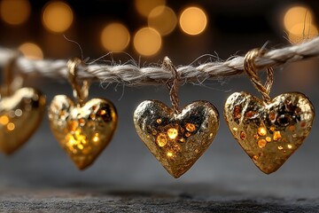 Golden Heart Ornaments for Festive Holiday Decor and Romantic Celebrations
