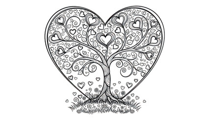 Heart-shaped tree with hearts, isolated on transparent background