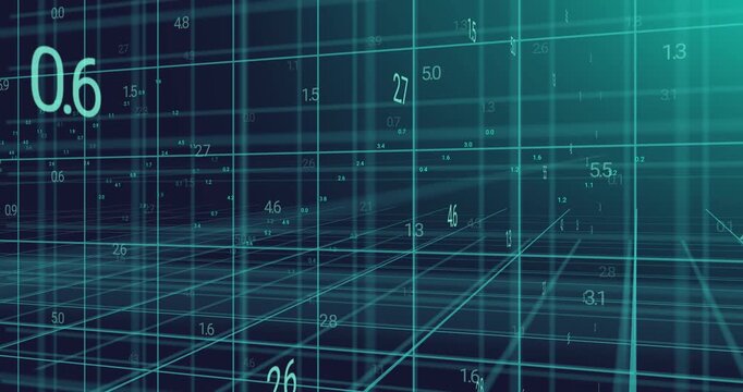 Animation of changing numbers and grid pattern over blue background