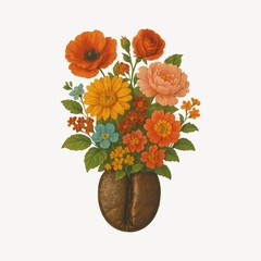 Fototapeta premium Vibrant floral coffee bean illustration.