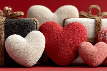 Valentine's Day Heart Gift Boxes with Textured Fabrics for Romantic Celebrations