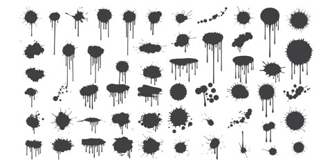 Collection of black and white paint splatter illustrations for graphic design