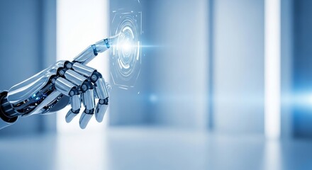 Robotic Hand Interacting with Futuristic Digital HUD Interface