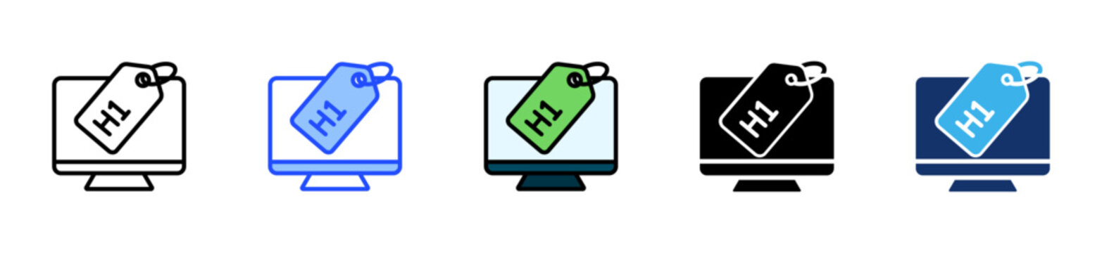 H1 Tag Icon Collection With Multiple Styles
