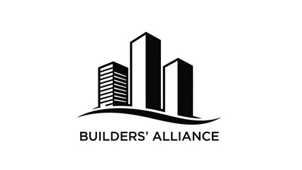 Builders alliance logo with modern cityscape and text on white background