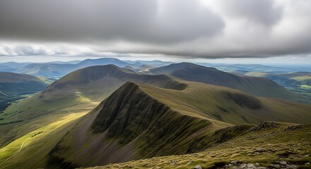 Mountain landscape with cloudy sky.