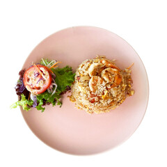 Shrimp fried rice and salad