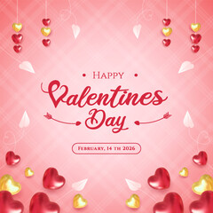 Happy Valentines Day Card With Pink Background, Hearts, Arrows, And Date Banner