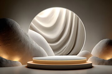 Elegant Minimalist Stage Design with Curved Architectural Elements for Event Background