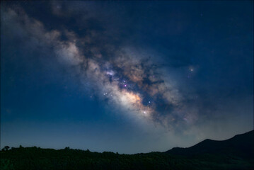 Obraz premium Milky Way Rising Over Forest Mountain at Night