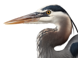 Great Blue Heron Portrait on White Background 