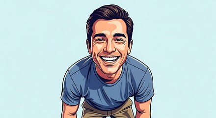 Smiling man in blue t-shirt portrait.