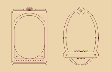Minimalist Chamfered Frame Set. Two geometric frames with chamfered corners and celestial star decorations in line art style.