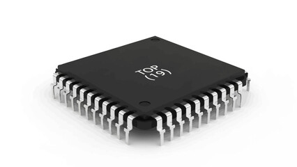 Close up of a black microchip with silver pins