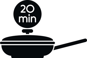 Frying pan with lid and 20 minutes timer showing cooking duration