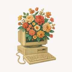 Fototapeta premium Vintage computer blooms flowers