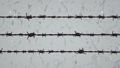 A close-up view of barbed wire against a gray concrete background
