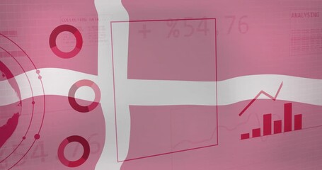 Analyzing data with binary code, charts, and graphs over pink background - Powered by Adobe