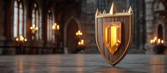 Golden Shield with Gemstone in Castle Hall.