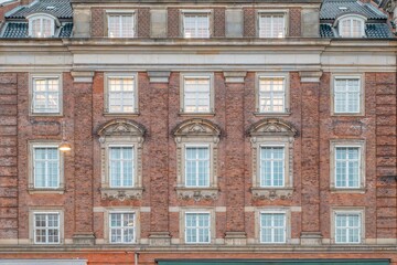 Grand Neobaroque Brick Facade, Historic Residential Building, Copenhagen, Denmark