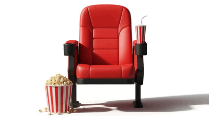 Obraz premium A red movie theater chair with popcorn and a drink