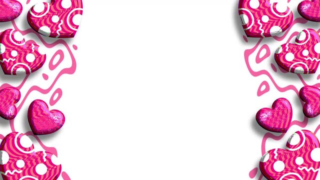 Pink patterned hearts frame border on white copy space background