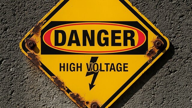 Hazardous high voltage danger warning sign alerts of electrical shock risks safety first