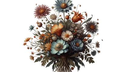 beautiful fantasy vintage wallpaper botanical flower bunch,vintage motif for floral print digital background.generative ai.