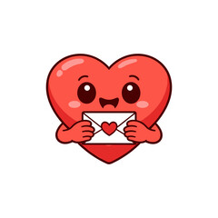 Adorable heart character holding an envelope with a heart symbol, expressing love and affection. Perfect for Valentine's themes, greeting cards, or romantic messages. Vector illustration.